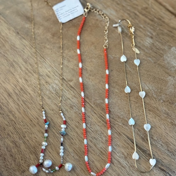 Free People Gold and Red Beaded Necklace Set - Picture 1 of 1